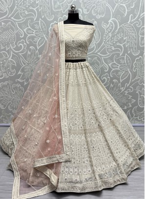 Aristocratic Cream Embroidered Designer Lehenga Choli