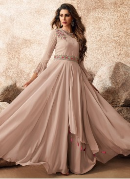 Aristocratic Georgette Embroidered Beige Gown 