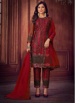 Aristocratic Maroon Net Designer Salwar Suit
