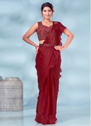 Aristocratic Maroon Silk Designer Saree