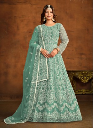 Aristocratic Net Resham Green Trendy Salwar Suit