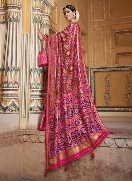 Aristocratic Patola Print Pink Classic Saree