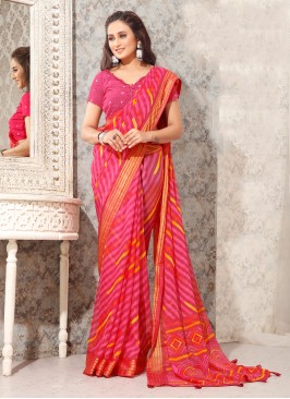 Aristocratic Print Pink Chiffon Saree