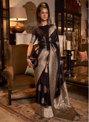 Arresting Black Weaving Nylon Trendy Saree