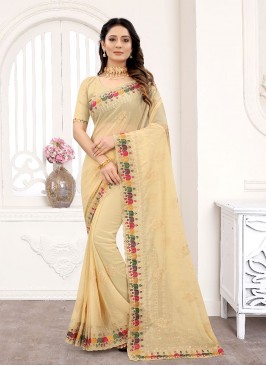 Arresting Embroidered Beige Classic Saree