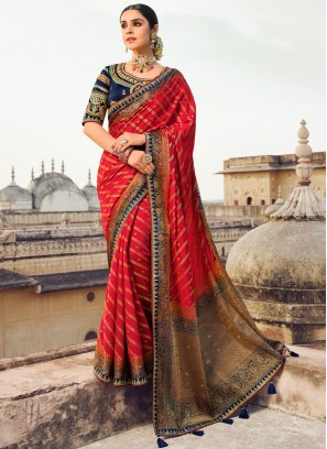 Arresting Fancy Fabric Lace Red Trendy Saree