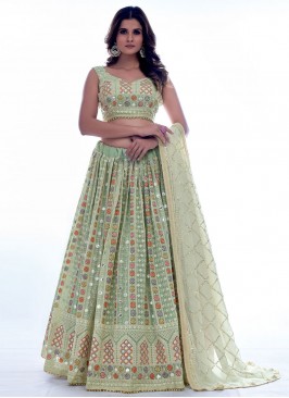 Arresting Green Sequins Georgette Trendy Lehenga Choli