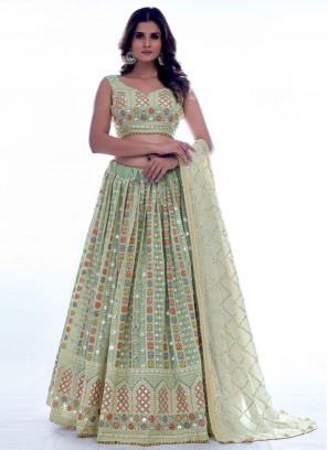 Arresting Green Sequins Georgette Trendy Lehenga Choli