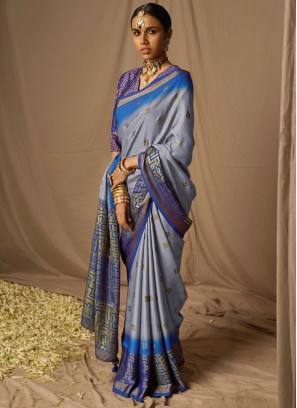 Arresting Grey Festival Trendy Saree