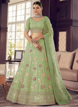 Arresting Organza Thread Green Designer Lehenga Choli