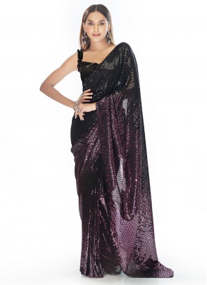 Arresting Purple Thread Georgette Saree