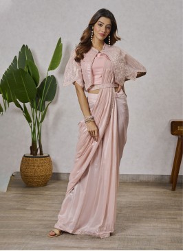 Arresting Sequins Peach Shimmer Georgette Contemporary Saree