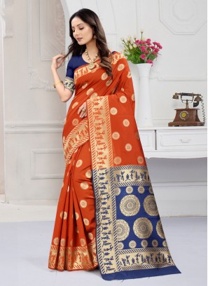 Art Banarasi Silk Classic Saree in Orange