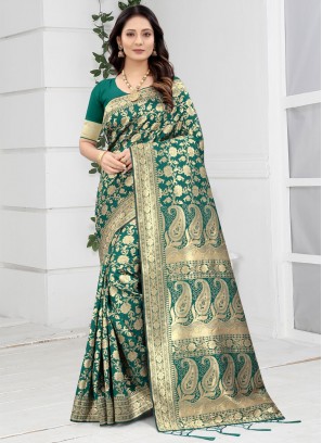 Art Banarasi Silk Green Weaving Designer Saree