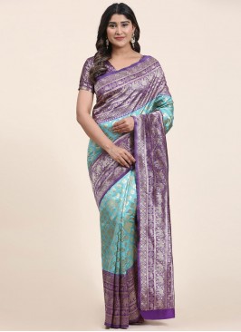 Art Banarasi Silk Multi Colour Weaving Classic Saree