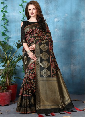 Art Banarasi Silk Traditional Saree in Black