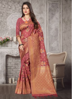 Art Banarasi Silk Weaving Designer Traditional Saree in Pink