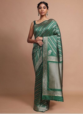 Art Banarasi Silk Woven Green Classic Saree
