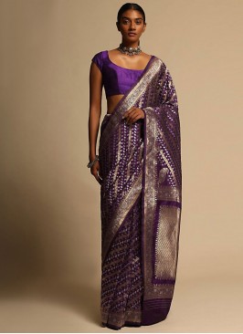 Art Banarasi Silk Woven Purple Trendy Saree