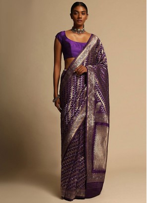 Art Banarasi Silk Woven Purple Trendy Saree