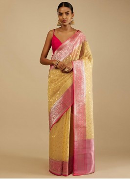 Art Banarasi Silk Yellow Woven Contemporary Style Saree