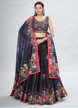 Art Silk Festive Function Wear Black Color Lehenga