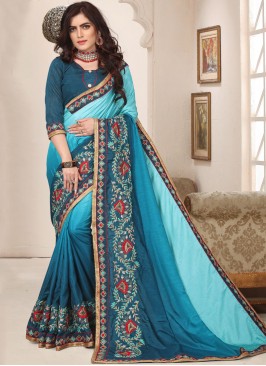 Art Silk Embroidered Turquoise Trendy Saree