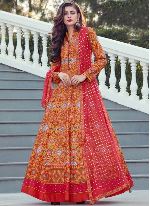 Art Silk Fancy Orange Readymade Suit