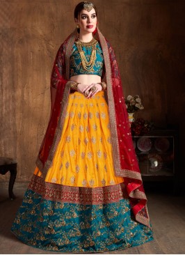 Art Silk Lace Yellow Lehenga Choli