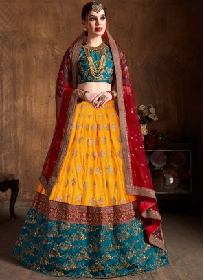 Art Silk Lace Yellow Lehenga Choli