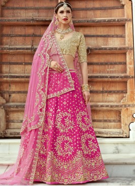 Art Silk Lehenga Choli in Hot Pink