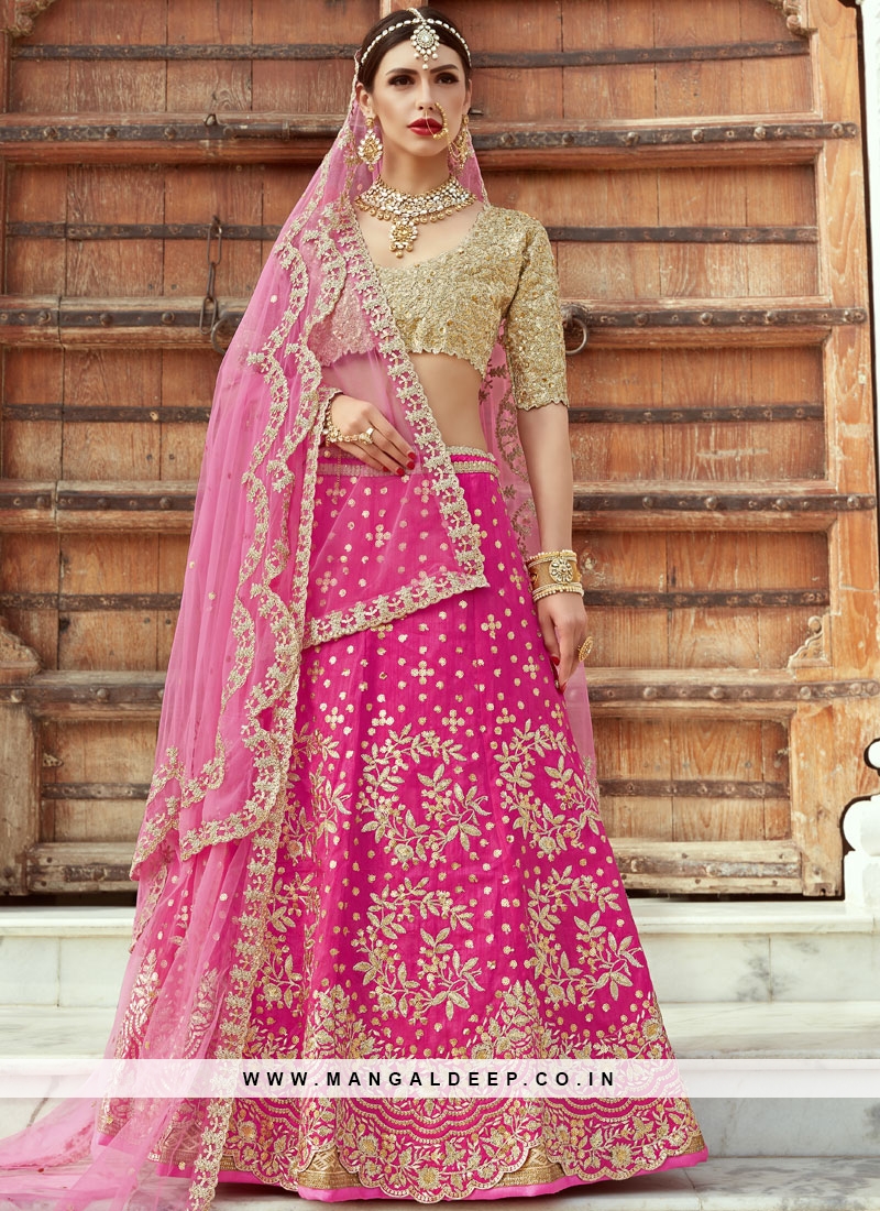 Pink Embroidered Silk Lehenga Choli For Brides 2628LG01