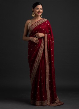 Art Silk Maroon Sequins Contemporary Saree