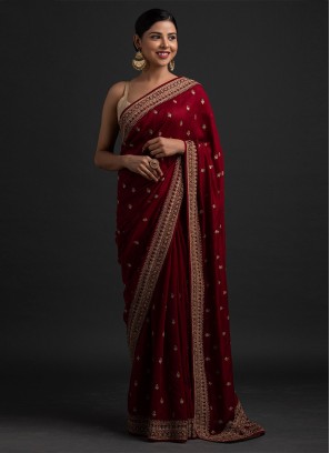 Art Silk Maroon Sequins Contemporary Saree