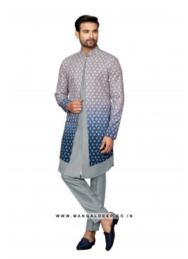 Art Silk Men's IndoWestern with Sequins & Embroidery Work - Shaded Long Jacket Set