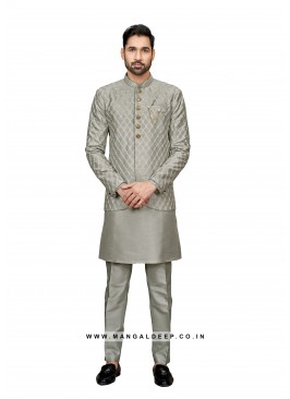 Art Silk Men's Kurta Pyjama With Jacket