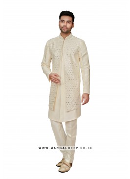 Art Silk Men's Kurta Pyjama With Long Jacket