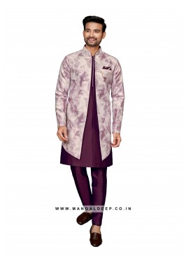 Art Silk Men's Kurta Pyjama With Long Jacket