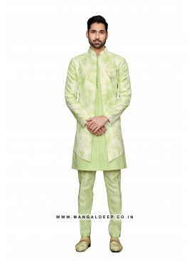 Art Silk Men's Kurta Pyjama With Long Jacket With Digital Print