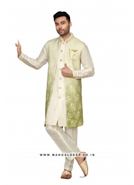 Art Silk Men's Kurta Pyjama With Long Jacket With Shaded Digital Print