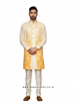 Art Silk Men's Kurta Pyjama With Long Jacket With 