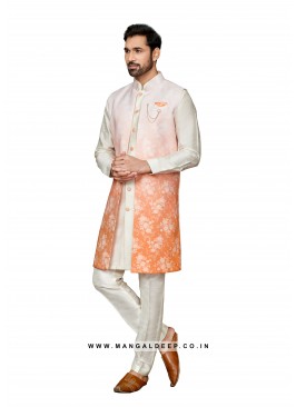 Art Silk Men's Kurta Pyjama With Long Jacket With Shaded Digital Print