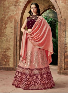 Art Silk Pink Resham Lehenga Choli