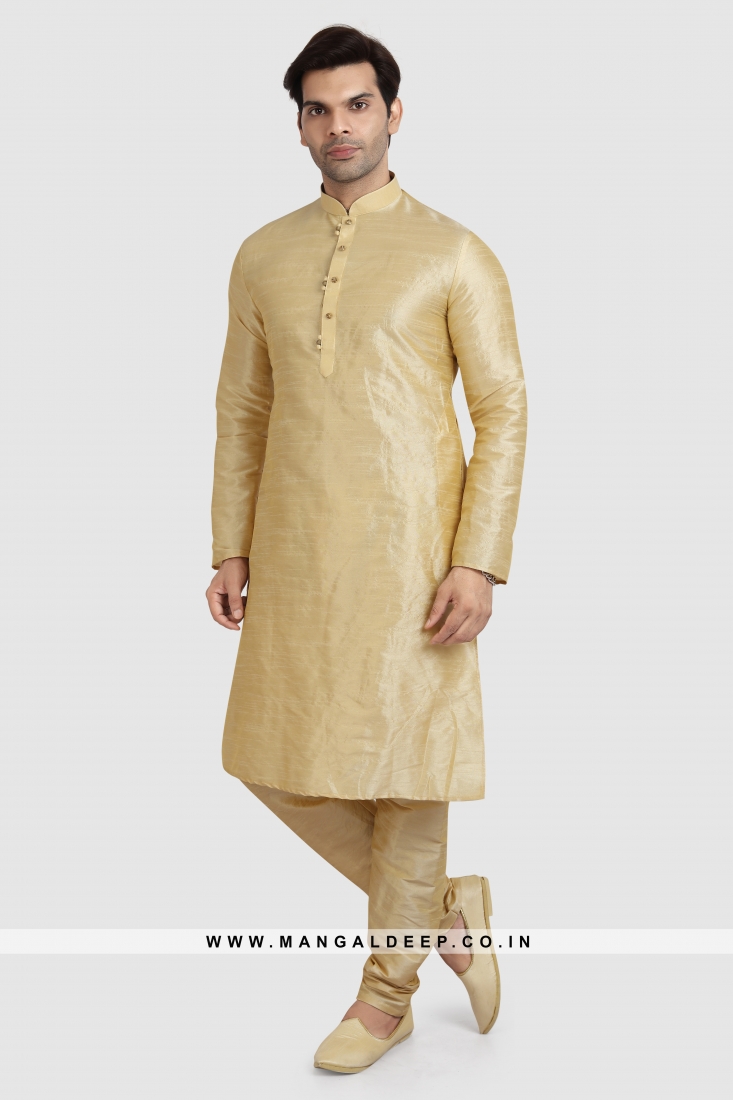 Art Silk Plain Kurta Pyjama Set with Chudidar Bottom