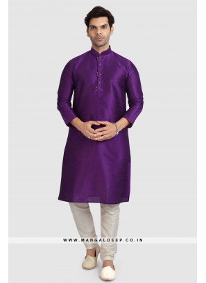 Art Silk Plain Kurta Pyjama Set with Chudidar Bottom