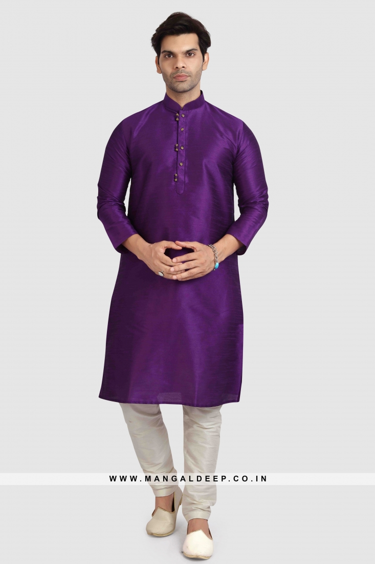 Art Silk Plain Kurta Pyjama Set with Chudidar Bottom