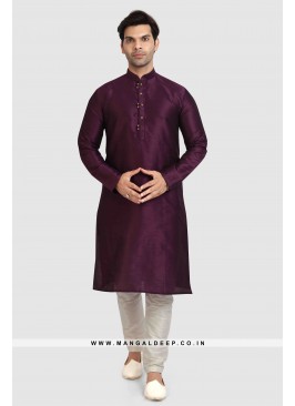 Art Silk Plain Kurta Pyjama Set with Chudidar Bottom