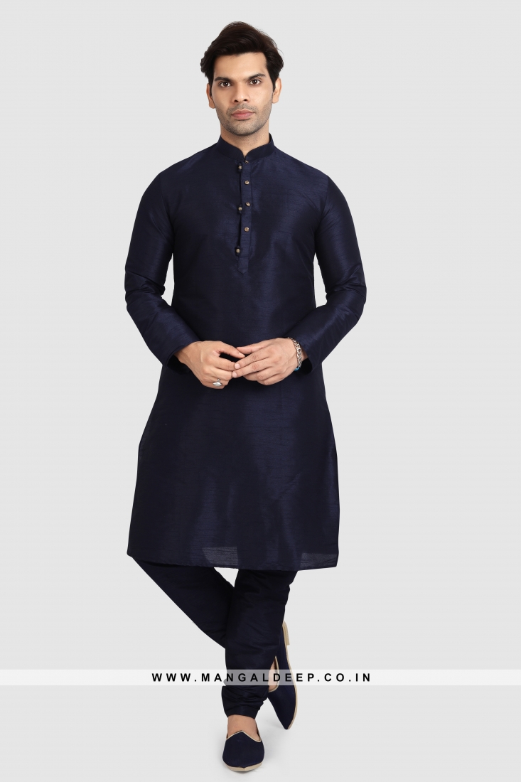 Art Silk Plain Kurta Pyjama Set with Chudidar Bottom