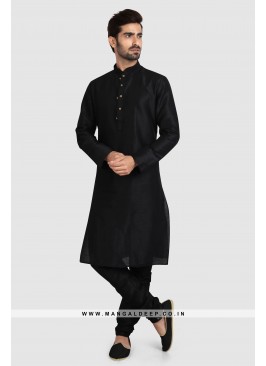 Art Silk Plain Kurta Pyjama Set with Chudidar Bottom