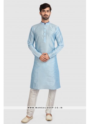 Art Silk Plain Kurta Pyjama Set with Chudidar Bottom